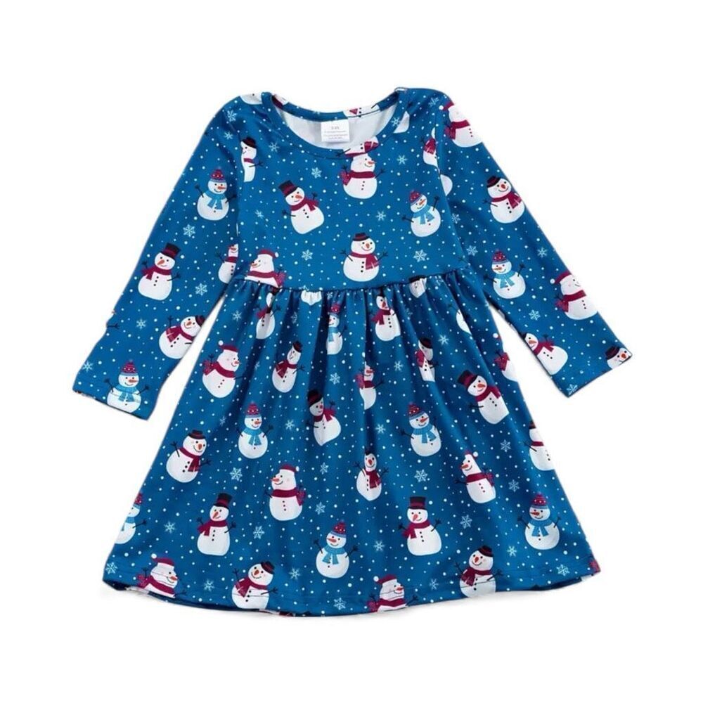 Toddler Girls Boutique Halloween Snowman Print A Line Long Sleeve Dress - Sz 3/4